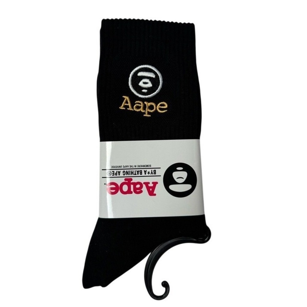 Bape Crew Socks Mens Womens Unisex Size 9-11 Black Yellow Ape Head Logo Hype New